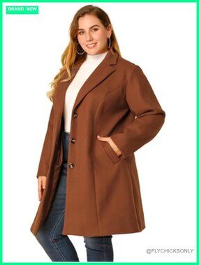 Plus Size Single Breasted Long Peacoat Winter Coat Turn Down Collar